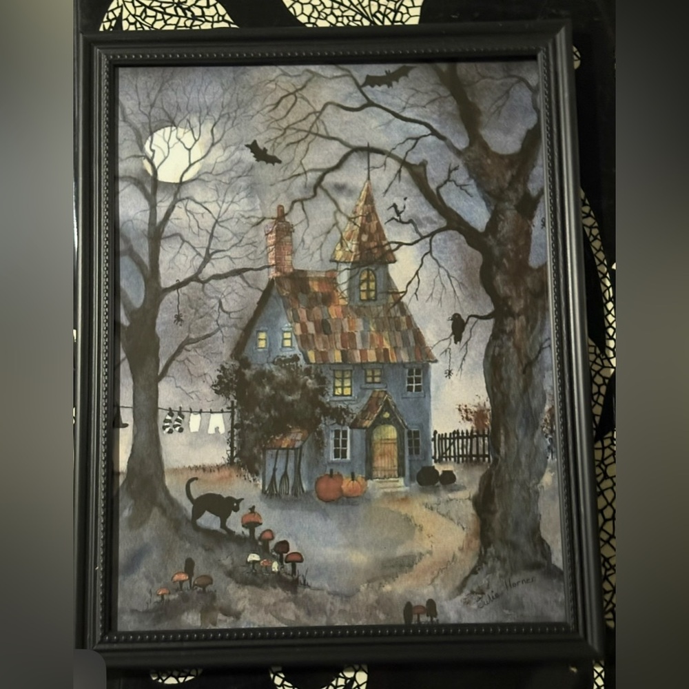 Gothic Haunted House & Black Cat 8x10 Framed Art Print